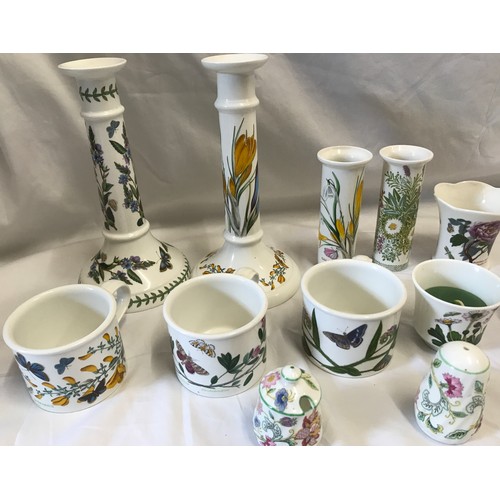 233 - Portmeirion Botanic Garden to include: candlesticks 23.5cms h, 3 mugs 8.5cms d, 2 tealight vases 6.5... 