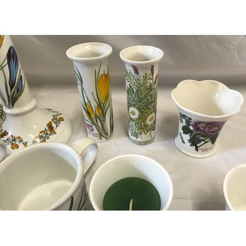 233 - Portmeirion Botanic Garden to include: candlesticks 23.5cms h, 3 mugs 8.5cms d, 2 tealight vases 6.5... 