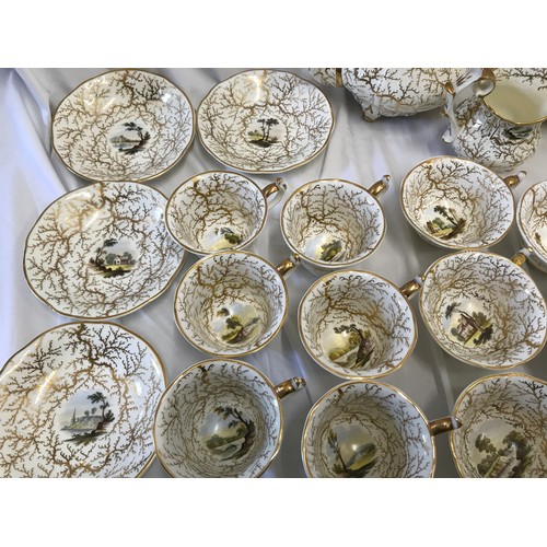 243 - A Rockingham seaweed porcelain part tea service, some pieces bearing the puce factory mark Rockingha... 