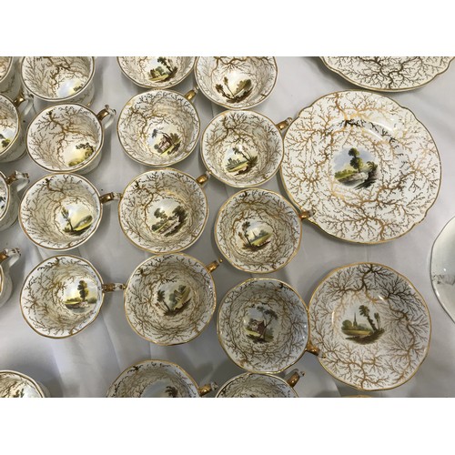 243 - A Rockingham seaweed porcelain part tea service, some pieces bearing the puce factory mark Rockingha... 