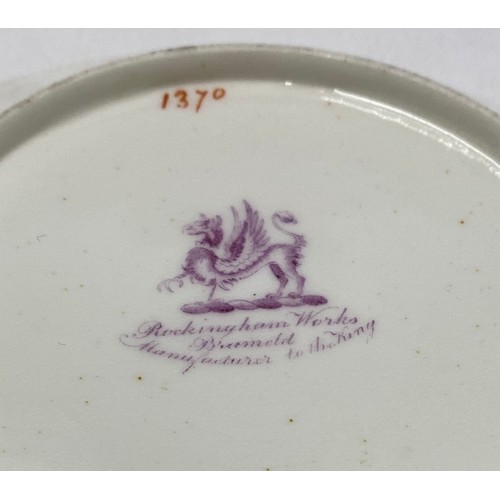 243 - A Rockingham seaweed porcelain part tea service, some pieces bearing the puce factory mark Rockingha... 