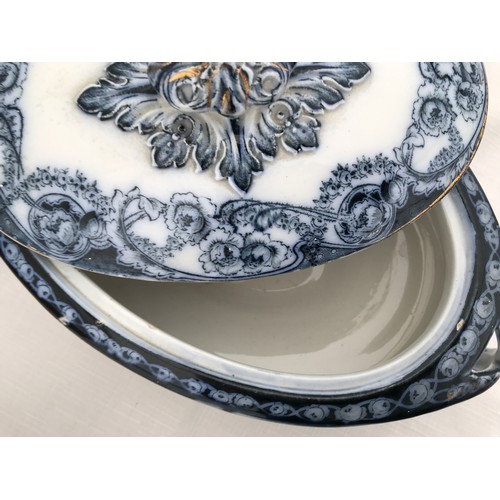 255 - Two modern glass bowls with grey colouring 41cm and 29cm, a white ceramic bowl 30cm, a blue and whit... 