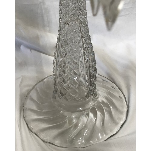 264 - A large glass five branch candelabra, 59cm h x 47cm w, base width 22cm.