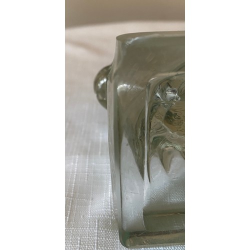 275 - Two moulded glass fishes with Czechoslovakia marks to bases 15.5cms h and a rectangular glass vase 2... 