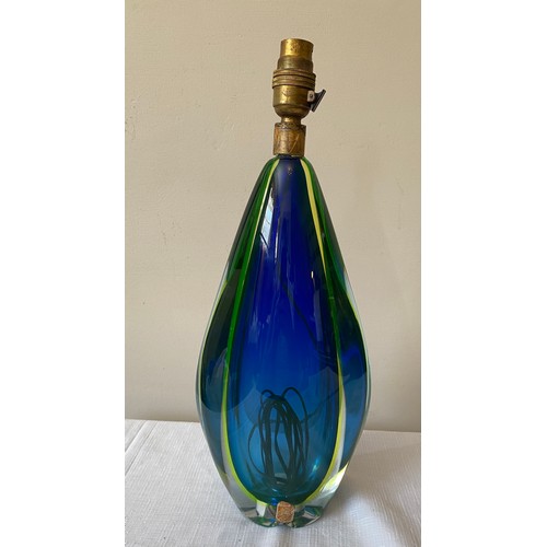 293 - An Arte Nuova venetian Murano Sommerso glass table lamp with blue glass encased in uranium yellow an... 