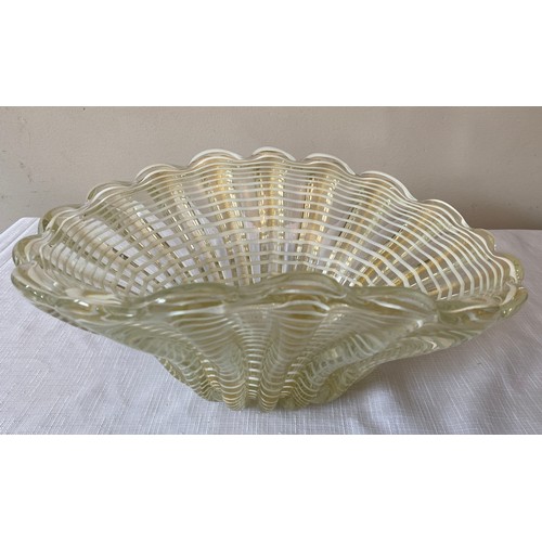 294 - A Murano glass white laced shell shaped bowl. 14cms h x 31cms w.