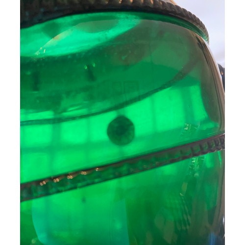 301 - A green glass vase approx. 21cms h together with a glass table lustre 26.5cms high.