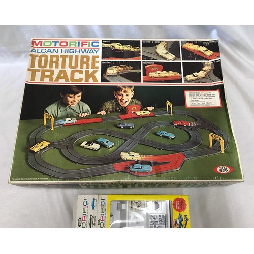 Ideal Toys. Motorific Alcan Highway Torture Track with original box playworn with assembly instruct