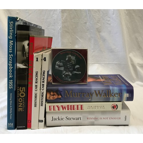 879 - A collection of 8 books relating to Motor Racing and Formula One together with a box of 4 Formula on... 