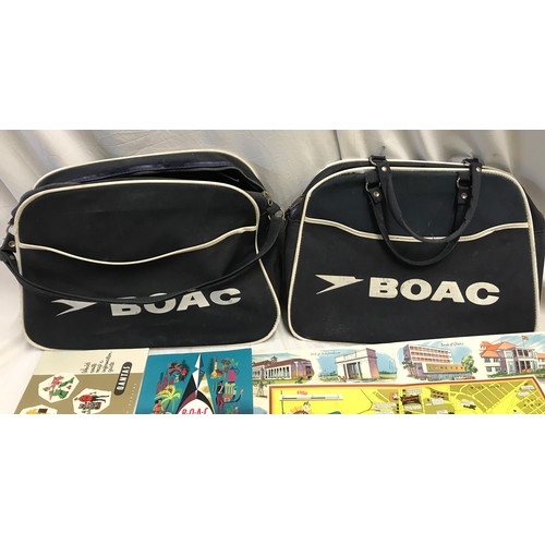 903 - Two BOAC air travel bags together with Qantas and BOAC flight information brochures, 3 travel relate... 