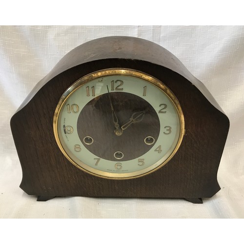 920 - Smiths oak cased mantle clock, Westminster chime, 30 w x 23cms h.