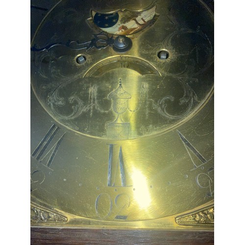 928 - A Thomas Lister of Halifax brass faced oak cased grandfather clock with swan neck top and brass fini... 