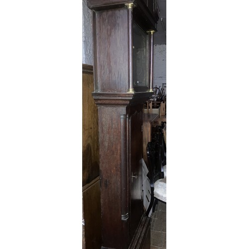 928 - A Thomas Lister of Halifax brass faced oak cased grandfather clock with swan neck top and brass fini... 