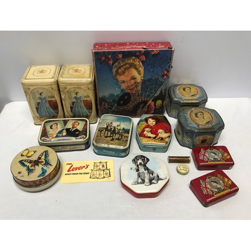 947 - Selection of confectionary, tea, biscuit and oxo tins, Horner, Blue Bird, Queen Elizabeth Coronation... 