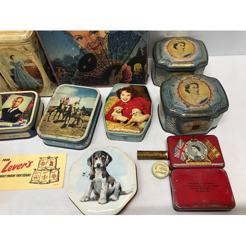 947 - Selection of confectionary, tea, biscuit and oxo tins, Horner, Blue Bird, Queen Elizabeth Coronation... 