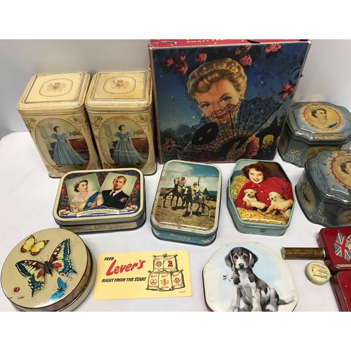 947 - Selection of confectionary, tea, biscuit and oxo tins, Horner, Blue Bird, Queen Elizabeth Coronation... 