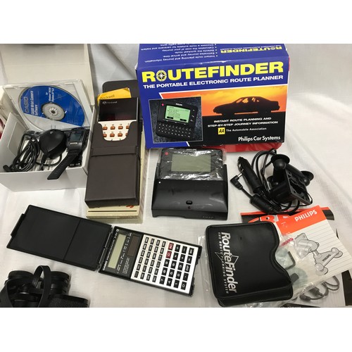 957 - Mixed lot of modern electronics, Casio HL 802 and FX 85N calculators, Philips Routefinder, Casio wri... 