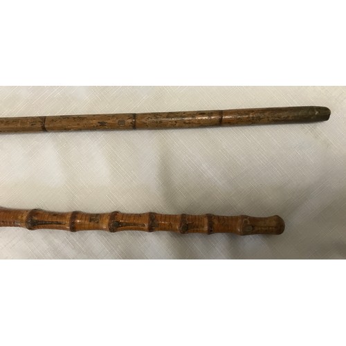 960 - Two walking sticks. One with silver collar and tip Birmingham 1922-93cm L and one hazlewood cane 80 ... 