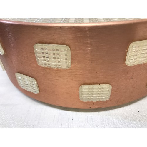 972 - A copper coloured retro ceiling light pendant c1960-70, maker unknown with texture clear plastic top... 