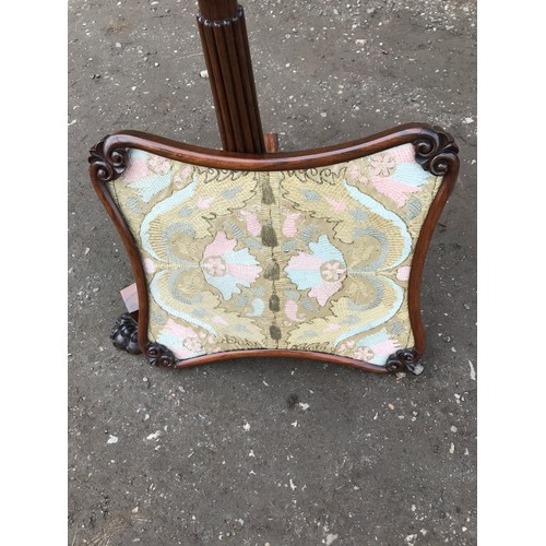 973 - Victorian rosewood and brass fireside pole screen with needlework framed panel and claw feet. 142cm ... 