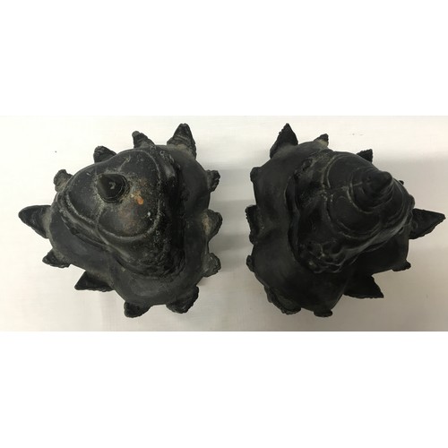 1054 - Pair of Tibetan bronze three headed busts 21cm h x 15cm w.