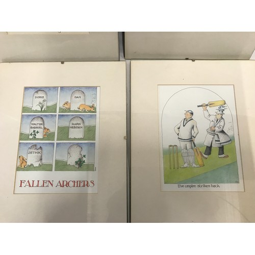 1252 - A set of four Simon Drew humorous signed prints: Last Mango in Paris, Dali Havidson, Fallen Archers ... 