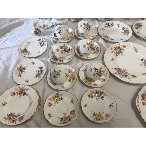 12 - Royal Crown Derby bone china, Derby Posies tea/dinner ware and vases. 38 pieces: 4 jugs,6 cups,8 sau... 