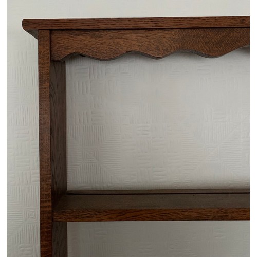 1512 - An oak wall hanging plate rack.