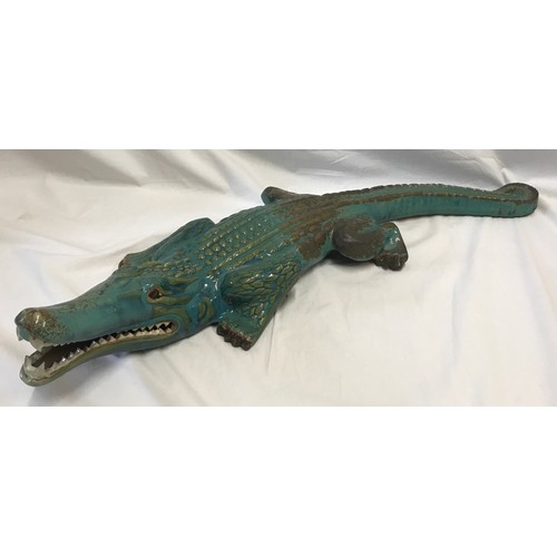 1520 - Large green glazed pottery alligator ornament approx 82cms l.