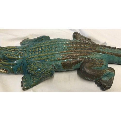 1520 - Large green glazed pottery alligator ornament approx 82cms l.