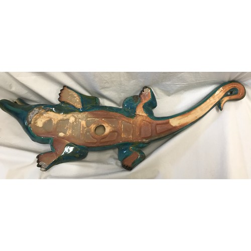 1520 - Large green glazed pottery alligator ornament approx 82cms l.