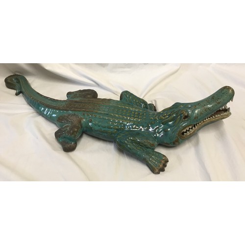 1520 - Large green glazed pottery alligator ornament approx 82cms l.