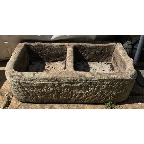 1540 - Craved limestone double bay planter 78cms w x 43cms l x 21cms h.