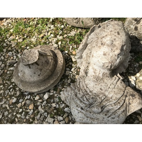 1543 - Concrete pond feature and garden ornaments to include Melmar stone tree stump bird bath 60cms h, a p... 