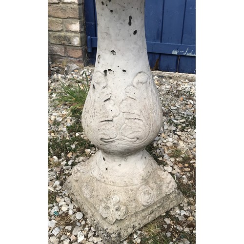 1544 - Concrete bird bath with leaf decorated pedestal 72cms h x 46cms d.