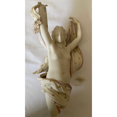 169 - A pair of Royal Worcester Parian semi naked female figures. 39cms h. One broken.