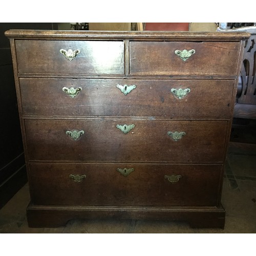 1511A - A 19thC oak 2 over 3 chest of drawers, brass handles, bracket feet. 90 h x 53 d x 92cms w.