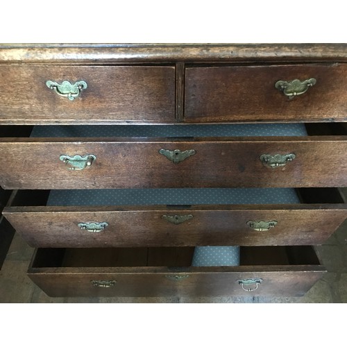 1511A - A 19thC oak 2 over 3 chest of drawers, brass handles, bracket feet. 90 h x 53 d x 92cms w.