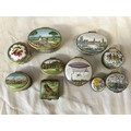 A collection of pill/patch boxes: one Bilston, one Limoges, one Royal Worcester, one musical Halcyon... 