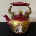 A fine quality Royal Vienna hand painted porcelain teapot, signed Tanz & Werberg with metal dragon h... 