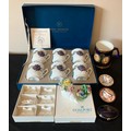Boxed Royal Worcester chocolate pots, boxed Coalport place name holders, 2 miniature Royal Crown Der... 