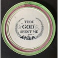A 19thC Sunderland lustre, circular plaque 'Thou God Seest Me' 19.5cms d.