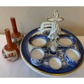 A Copeland Willow pattern breakfast set and a pair of oriental vases 15cms h.