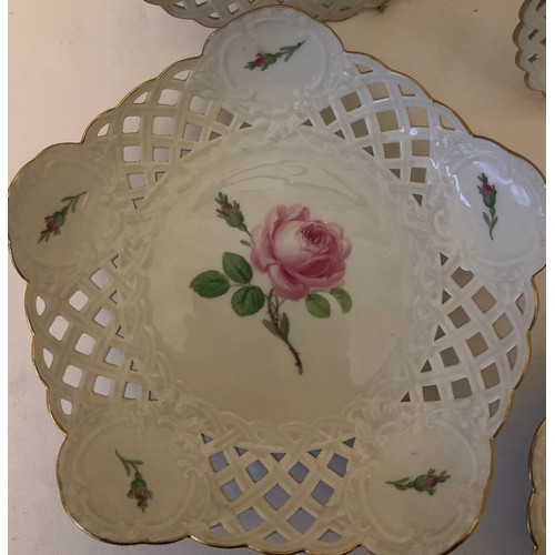 63 - Hand painted 19thC Meissen to include four plates 20.5cms d and two bowls.
Please note fourth plate ... 