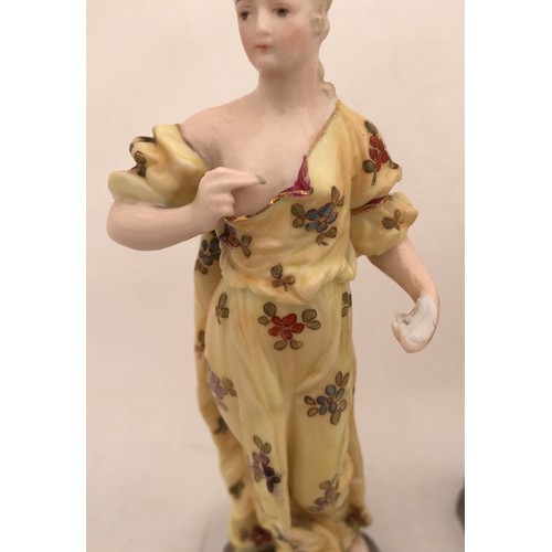 73 - A pair of Continental porcelain figurines of female musicians. 14.5cms h.