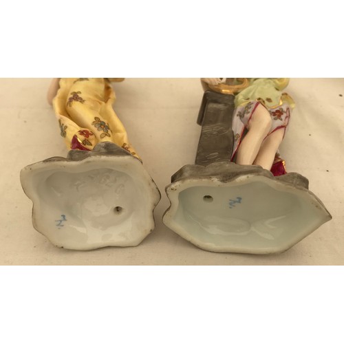 73 - A pair of Continental porcelain figurines of female musicians. 14.5cms h.