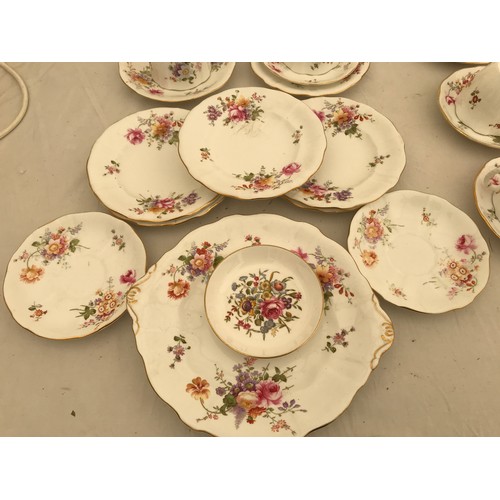 85 - A Royal Crown Derby 34 piece part tea service, Derby Posies comprising: 6 cups 7cms h, 10 saucers, 1... 