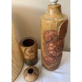 Three pieces of signed Bernard Rooke studio pottery of textured forms to include a table lamp with o... 
