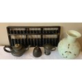 A miscellany to include pewter teapot by Wolstenholme Sheffield, ceramic lined mustard pot, metal we... 
