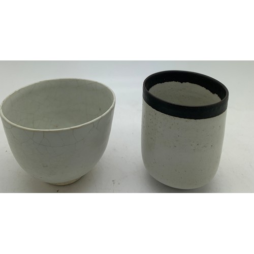 98 - Two studio pottery bowls. One marked Lucie Rie and the second believed to be by her. Tallest 6cms h ... 